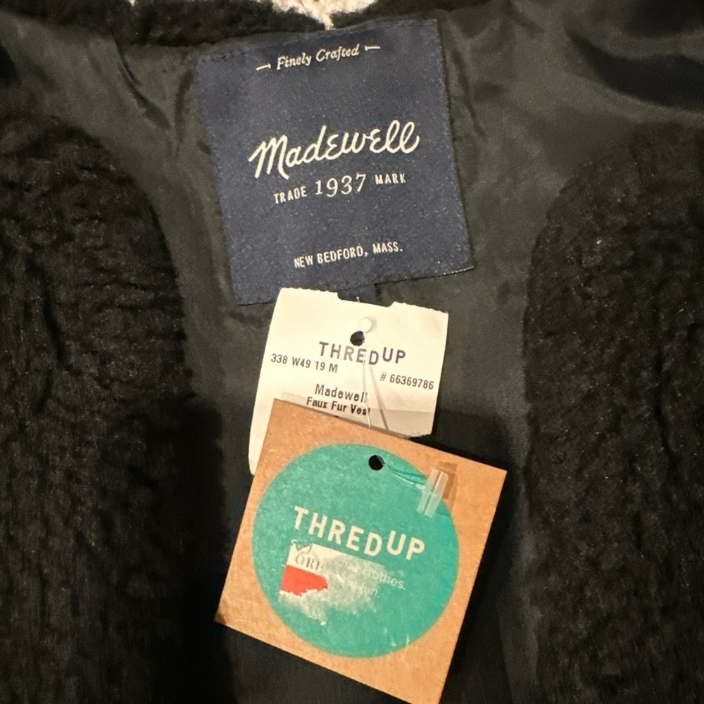 MADEWELL NEW WOMENS SMALL Black Faux Fur Vest - Picture 4 of 12